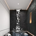 Modern Garden Ornament With Metal Waterfall Sculpture And Textured Wall Design