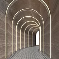 Modern Archway Corridor With Sandstone Walls LED Strip Lighting And Bright End View