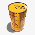 Yellow Industrial Radioactive Waste Container with Warning Signs and Skull Symbol