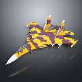 Colorful Camouflage Fighter Jet Model With Yellow Purple Paint And Tail Fins