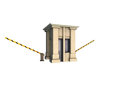 Stone Security Booth With Double Doors And Yellow Black Railings 3d model