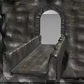 Ancient Stone Archway With Narrow Illuminated Passage And Rough Rock Walls