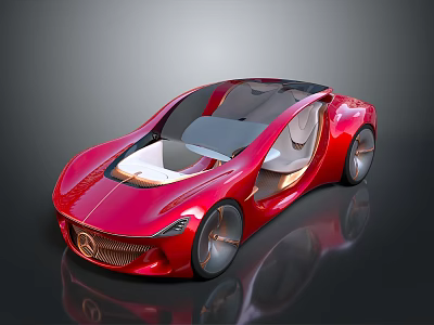 Red Futuristic Concept Car With Sleek Design Transparent Roof And Open Doors 3d model