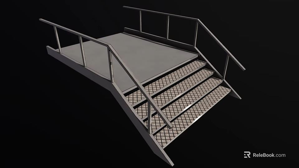 Metal Staircase With Handrails And Grid Pattern Steps For Safety Design 3d model 