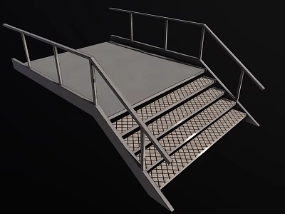 Metal Staircase With Handrails And Grid Pattern Steps For Safety Design 3d model