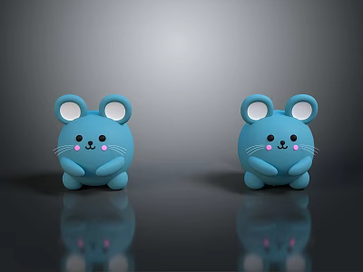 Cute Blue Mouse Game Movie Characters With Big Ears Pink Cheeks And White Whiskers 3d model