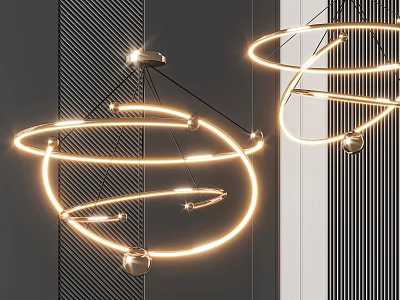 Modern Circular Ring Chandelier With Glowing LED Lights And Metallic Structure 3d model
