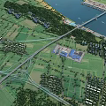 Birds Eye View Urban Planning With Road Network Green Spaces And Waterfront Buildings