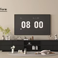 Modern Black TV Stand with Green Plants Books and Decorative Items in Living Room