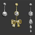 Stylish Navel Rings Featuring Gold Bow Round Gemstone and Silver Teardrop Designs