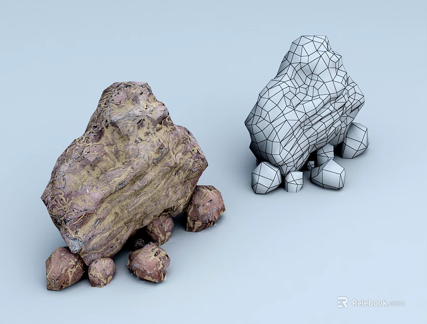 Realistic Stone And Wooden 3D Models With Textured Surfaces And Support Structures 3d model