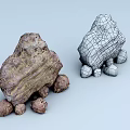 Realistic Stone And Wooden 3D Models With Textured Surfaces And Support Structures 3d model
