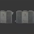 Two Gray Air Conditioning Units With Top Mounted Fans And Grille Design