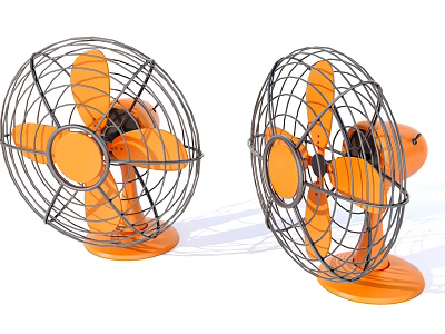 Two Orange Air Cooler Fans with Metal Mesh Cover and Orange Base Blades 3d model