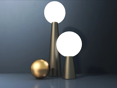 Modern Table Lamps With Metallic Conical Bases White Spherical Shades And Golden Sphere Decor 3d model