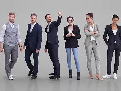 Group of Diverse Professional People Standing in Casual Business Attire on Gray Background 3d model