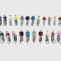 Group of People Riding Bicycles with Various Colored Outfits Arranged in Rows