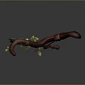 Ornate Red Fantasy Weapon Featuring Curved Bow Sickle Blade And Green Plant Decorations