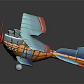 Blue Winged Biplane Model With Red Propeller And Cockpit Details On Dark Background