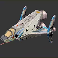Detailed Sci Fi Spaceship Model Featuring Blue White Design Wings And Cockpit