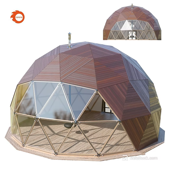 Premium Wooden Geodesic Garden Dome Shelter With Transparent Glass Panels For Backyard Horticulture Leisure 3d model 
