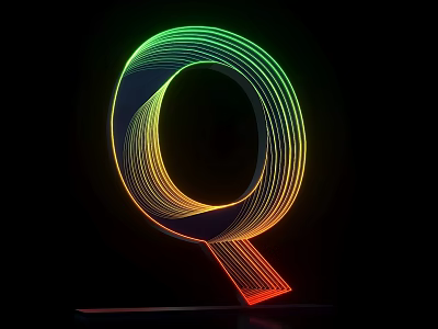 3D Letter Q Design With Colorful Neon Gradient Lines On Black Background 3d model