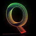 3D Letter Q Design With Colorful Neon Gradient Lines On Black Background