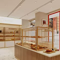 Dessert Shop Interior With Pastry Display Cases Bread Shelves And Counter Lighting 3d model