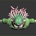 3D Anime Game Character With Green Hair Green Jacket Pink Skirt And Pink Stockings
