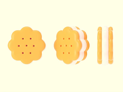 Yellow Flower Shaped Cream Filled Cookies Displayed As Stacked And Sliced 3d model