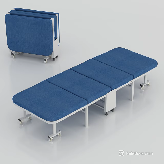 Blue Padded Mobile Bench With Wheels For Medical Waiting Area Use 3d model 