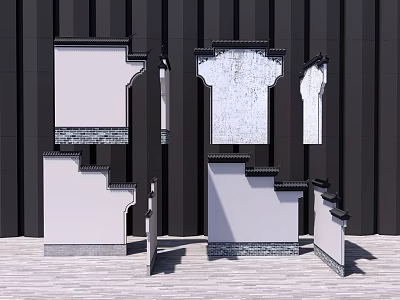Traditional Building Exterior Wall With Decorative Stone Details And White Plaster Sections 3d model