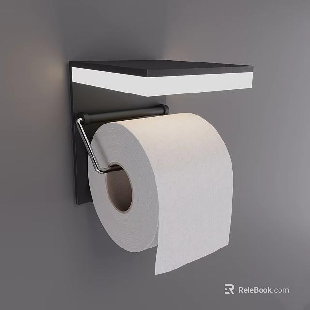 Wall Mounted Toilet Paper Roll Holder With Black Shelf For Daily Hygiene 3d model 