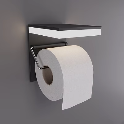 Wall Mounted Toilet Paper Roll Holder With Black Shelf For Daily Hygiene 3d model