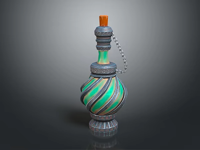 Innovative Medical Device With Green Black Swirl Pattern Orange Top Chain And Stable Base 3d model