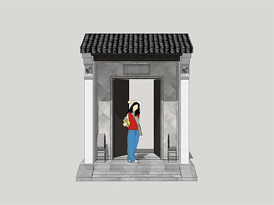 Chinese-style gate villa courtyard door 3d model