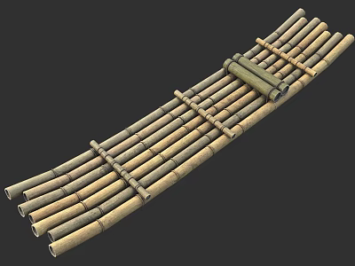 Traditional Handmade Wooden Boat with Bamboo Strips Arranged in Classic Structure 3d model
