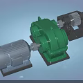 Industrial Mechanical Equipment Green Gearbox And Silver Electric Motor Components