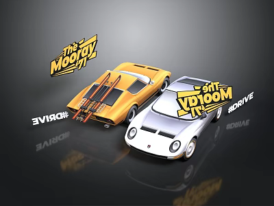 Yellow And White Retro Racing Cars Featuring The Monkey And The Voodoo Logos 3d model
