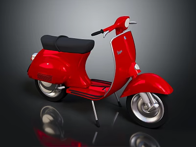 Red Classic Scooter with Black Seat and Silver Accents in Retro Design 3d model