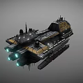 Futuristic Yellow And Black Spaceship Featuring Antennas Windows Illuminated Lights And Mechanical Structures