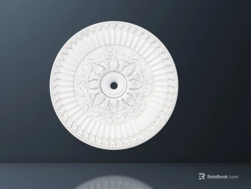 White Ornate Ceiling Medallion For Ceiling Light With Floral Design 3d model 