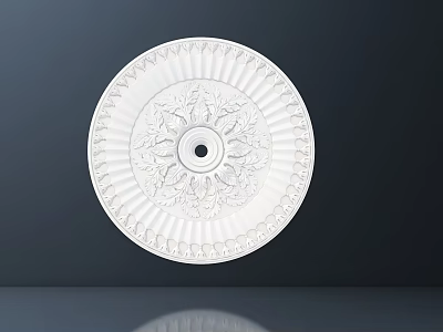 White Ornate Ceiling Medallion For Ceiling Light With Floral Design 3d model