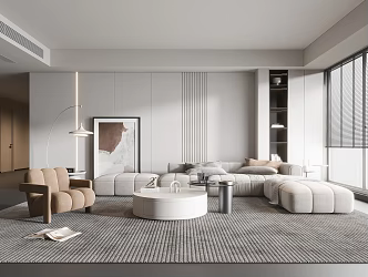 Modern Living Room Cream Living Room Coffee Table Single Sofa 3d model