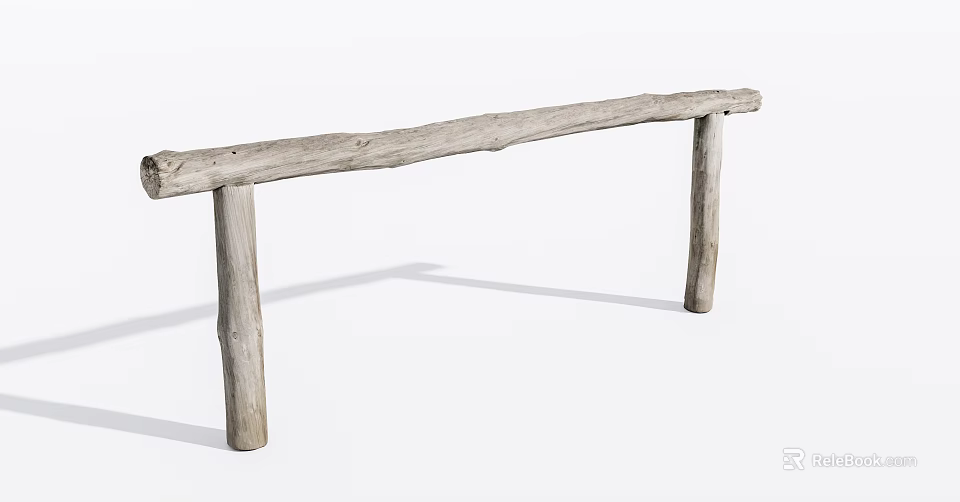 Natural Log Wooden Railing With Simple Horizontal Bar And Vertical Posts 3d model 
