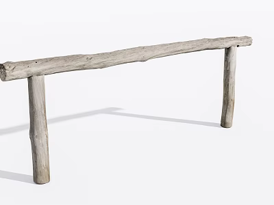 Natural Log Wooden Railing With Simple Horizontal Bar And Vertical Posts 3d model