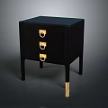 Sleek Black Modern Nightstand With Three Drawers Gold Handles And Legs