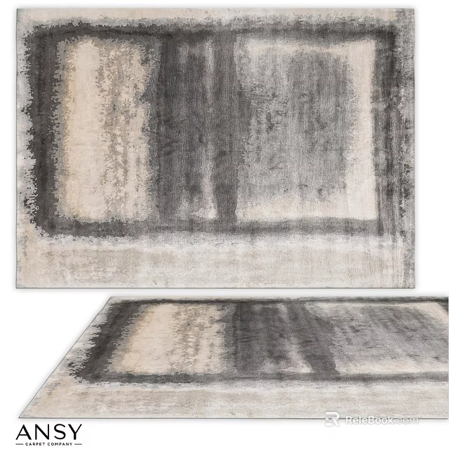 Square Rug with Abstract Black Gray Patterns for Modern Living Room Decor 3d model 