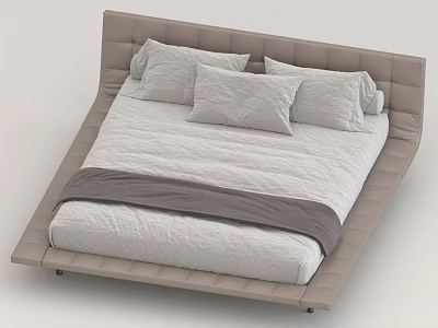 Modern Double Bed With Light Headboard White Sheets Gray Blanket And Pillows 3d model