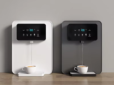 White and Black Electric Water Dispensers with Digital Temperature Display and Coffee Pouring 3d model